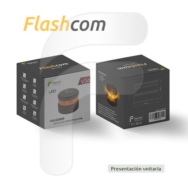 FLASHCOM BALIZA EMERGENCIA LED V16 RECARGABLE USB